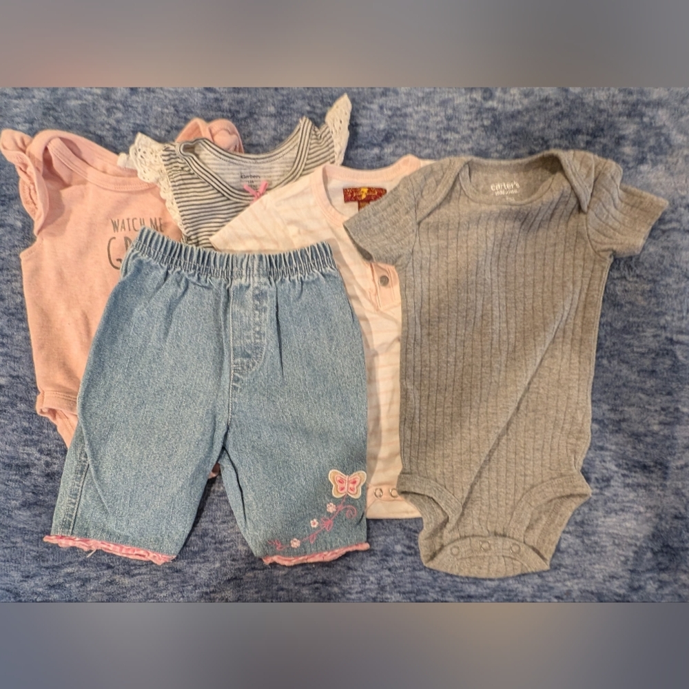 3-6M Baby Clothing Set with Denim Pants and Onesies